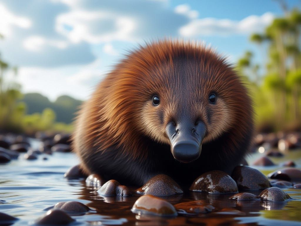 <lora:FiosExoticMammals:1.0>  Duck-Billed Platypus on riverbank