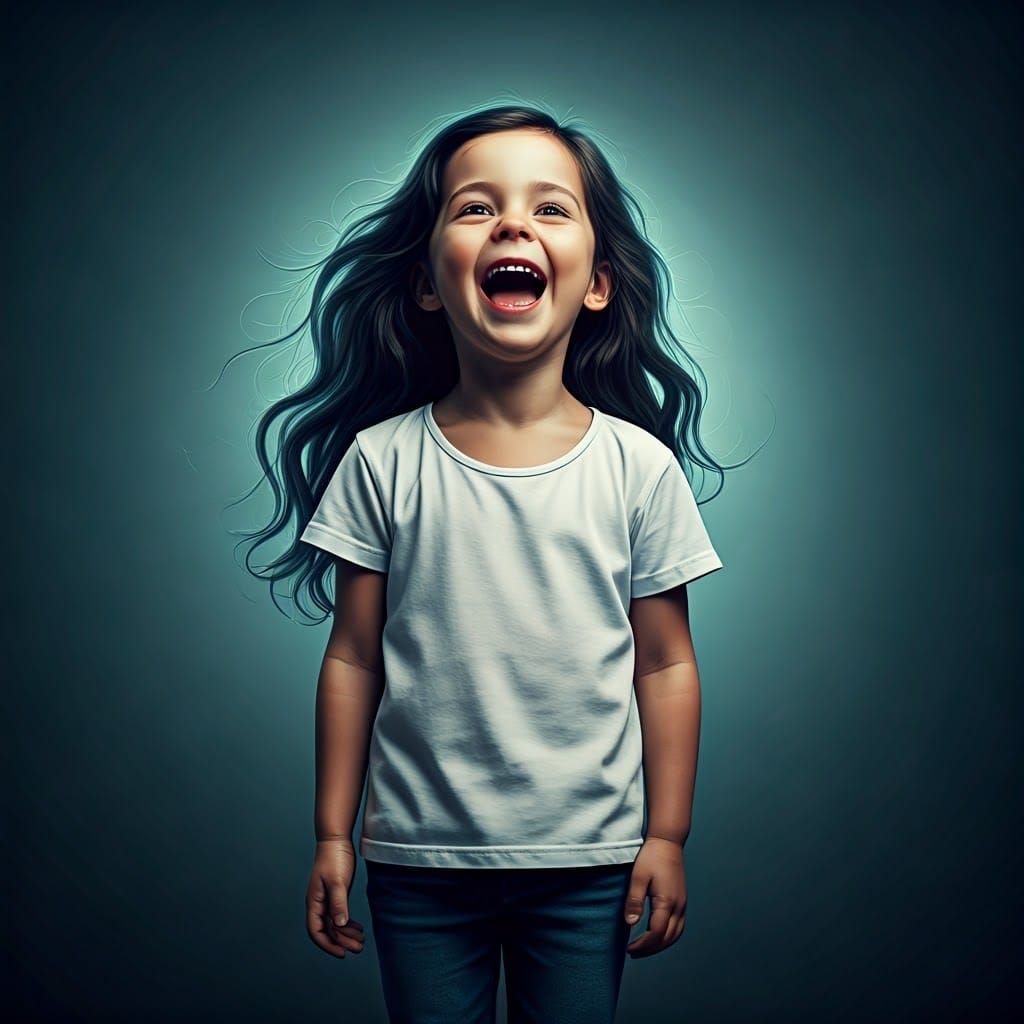 Joyful Girl Laughing in Whimsical Digital Art