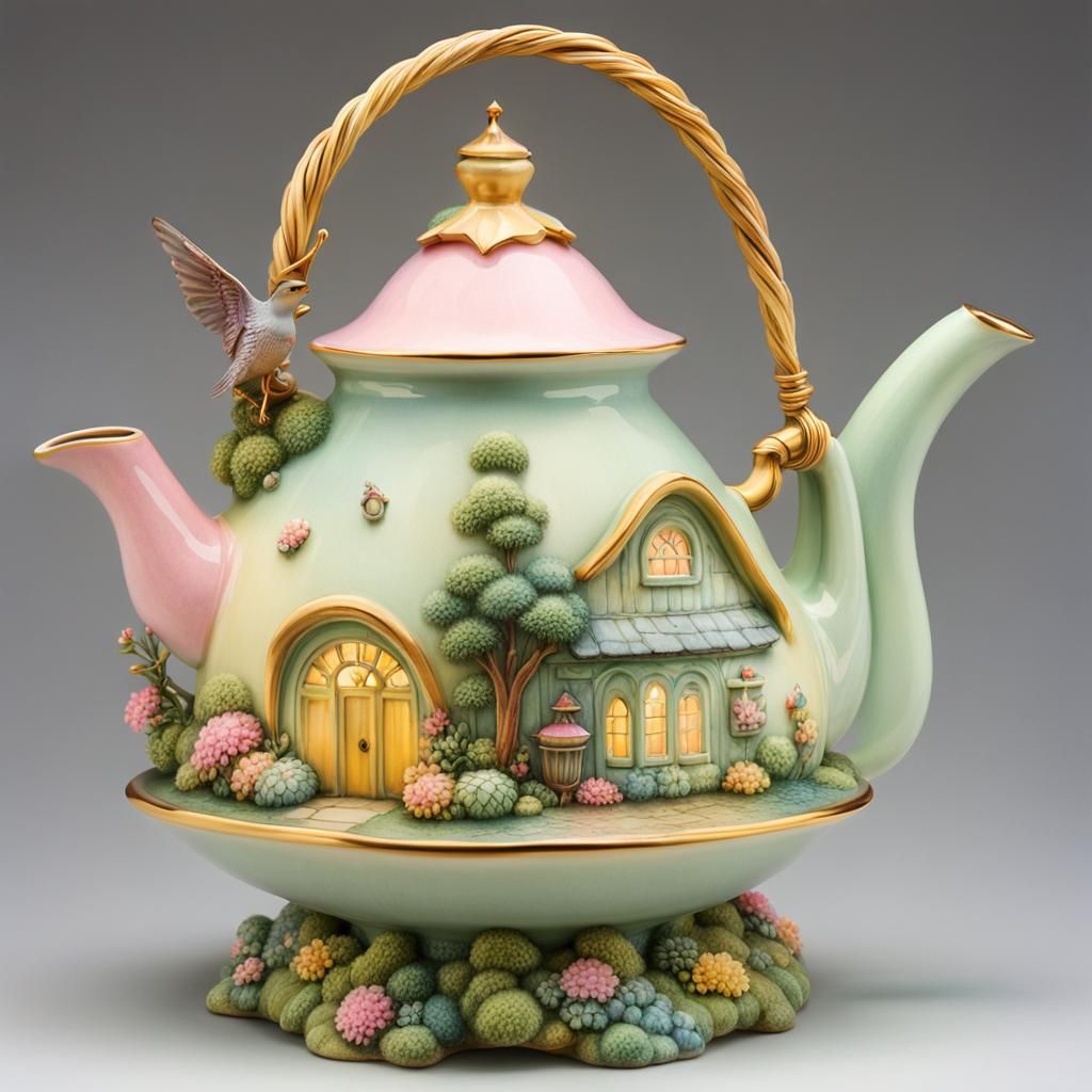 Whimsical ceramic teapot AI Generated Artwork NightCafe Creator