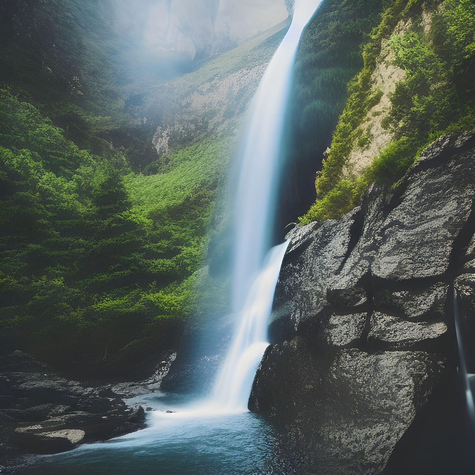 Waterfall and mountains