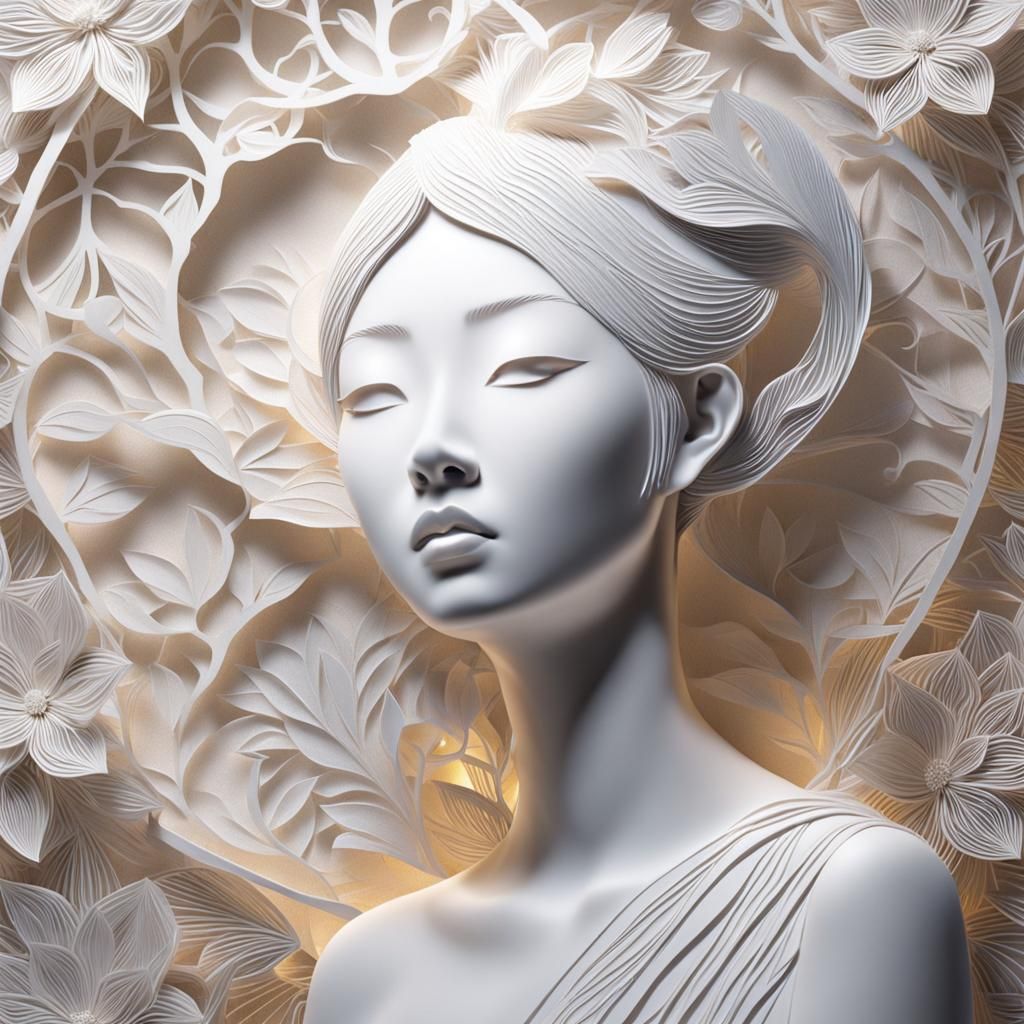 Woman in Thoughts, 3D paper art texture , by Lauren Collin  by @Joris