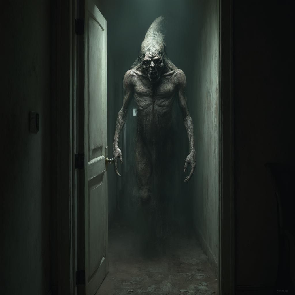 Scary horror portrait of an evil paralysis demon looking at ...