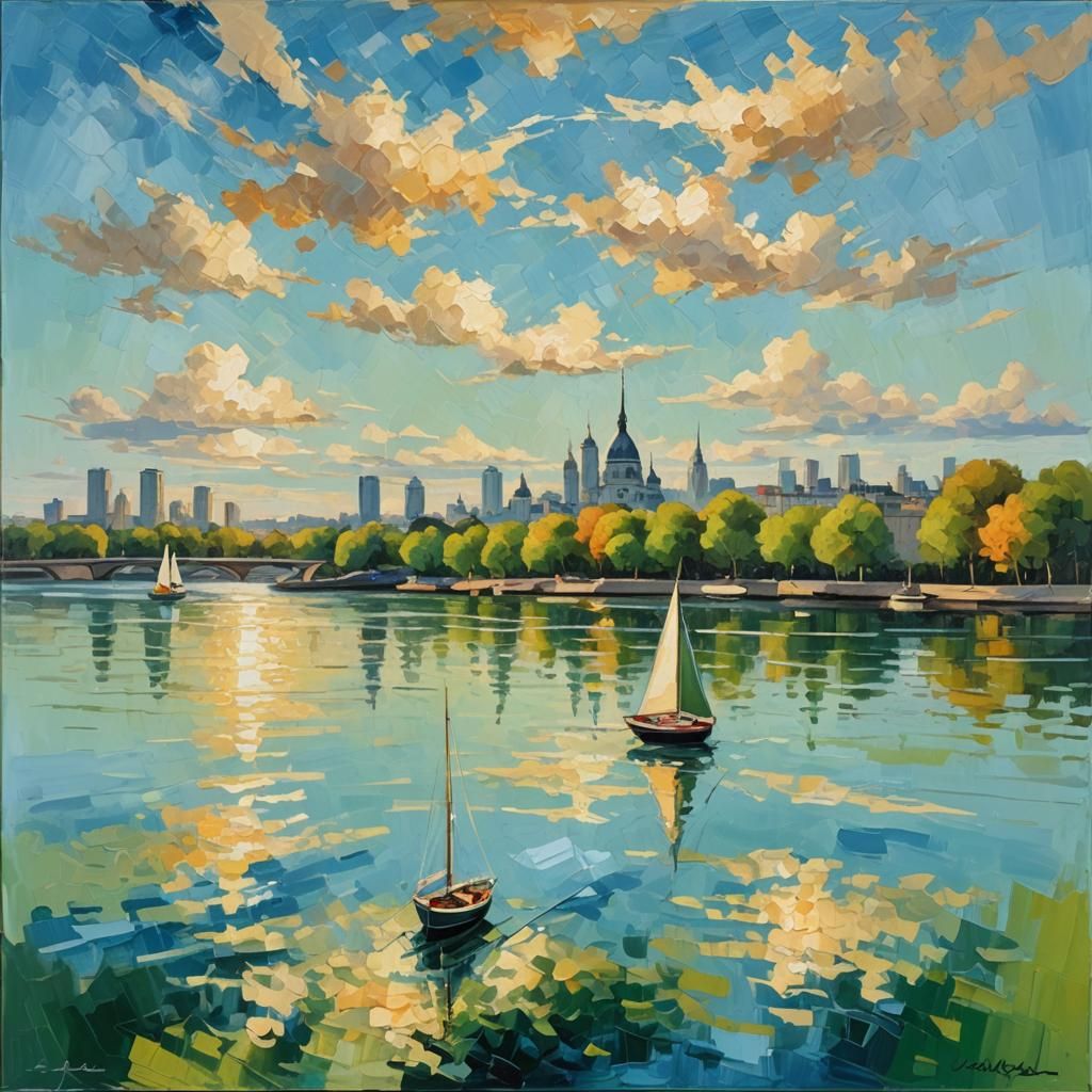 sail boat sailing to city