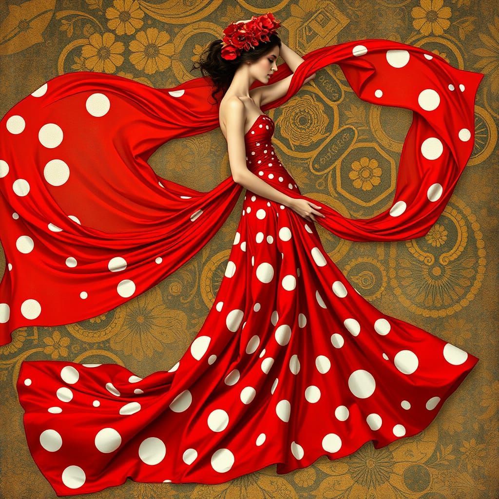 Red gown with polka dots design  by @lXlPYR4lXl 