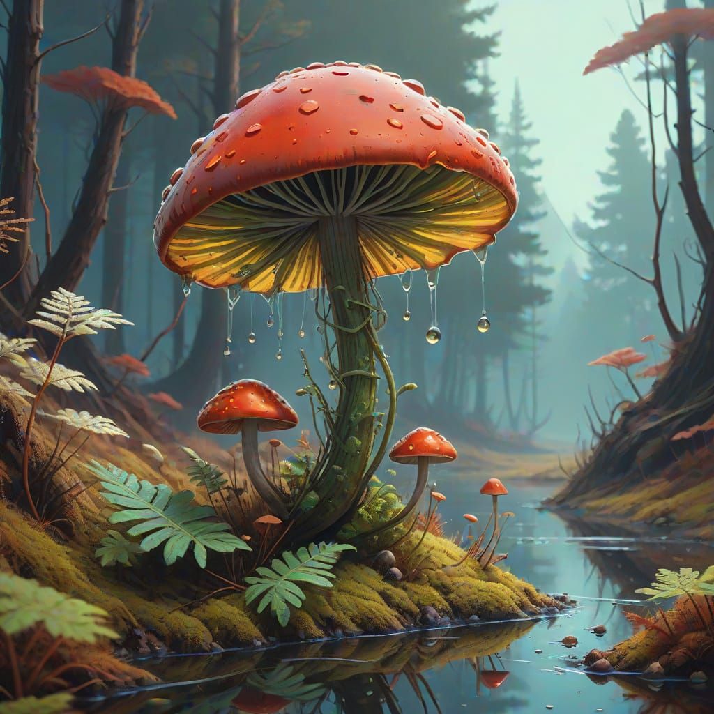 Golden Light on a Fractal Fern Leaf