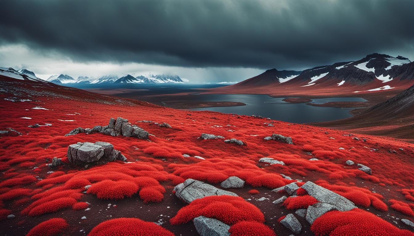 a tundra covered by red lichen