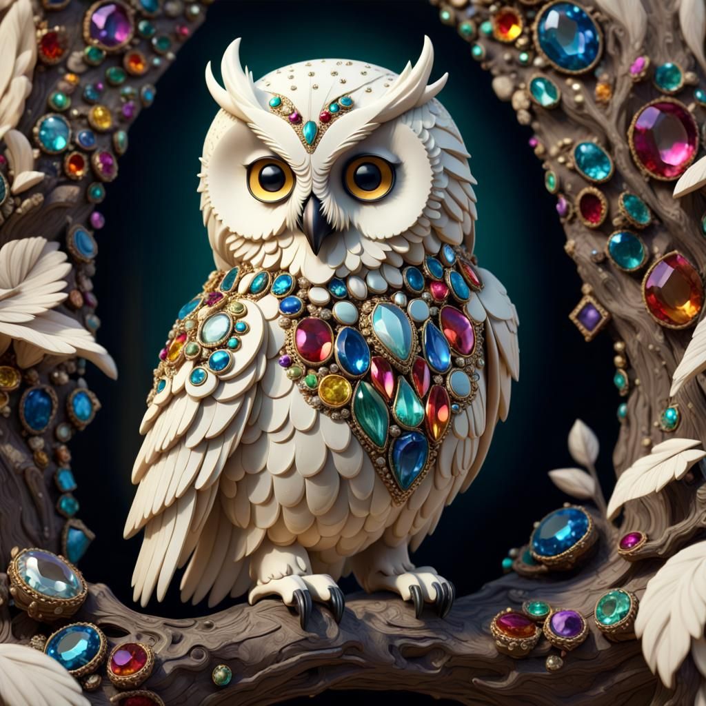 Colorful Jeweled Owl Matte Painting in 8K