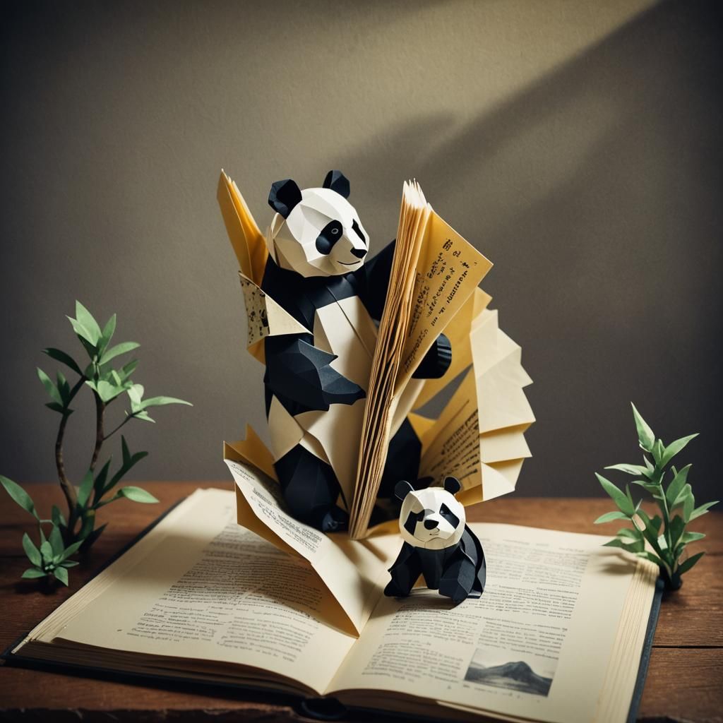 Childs pop-up fold out book with Origami panda