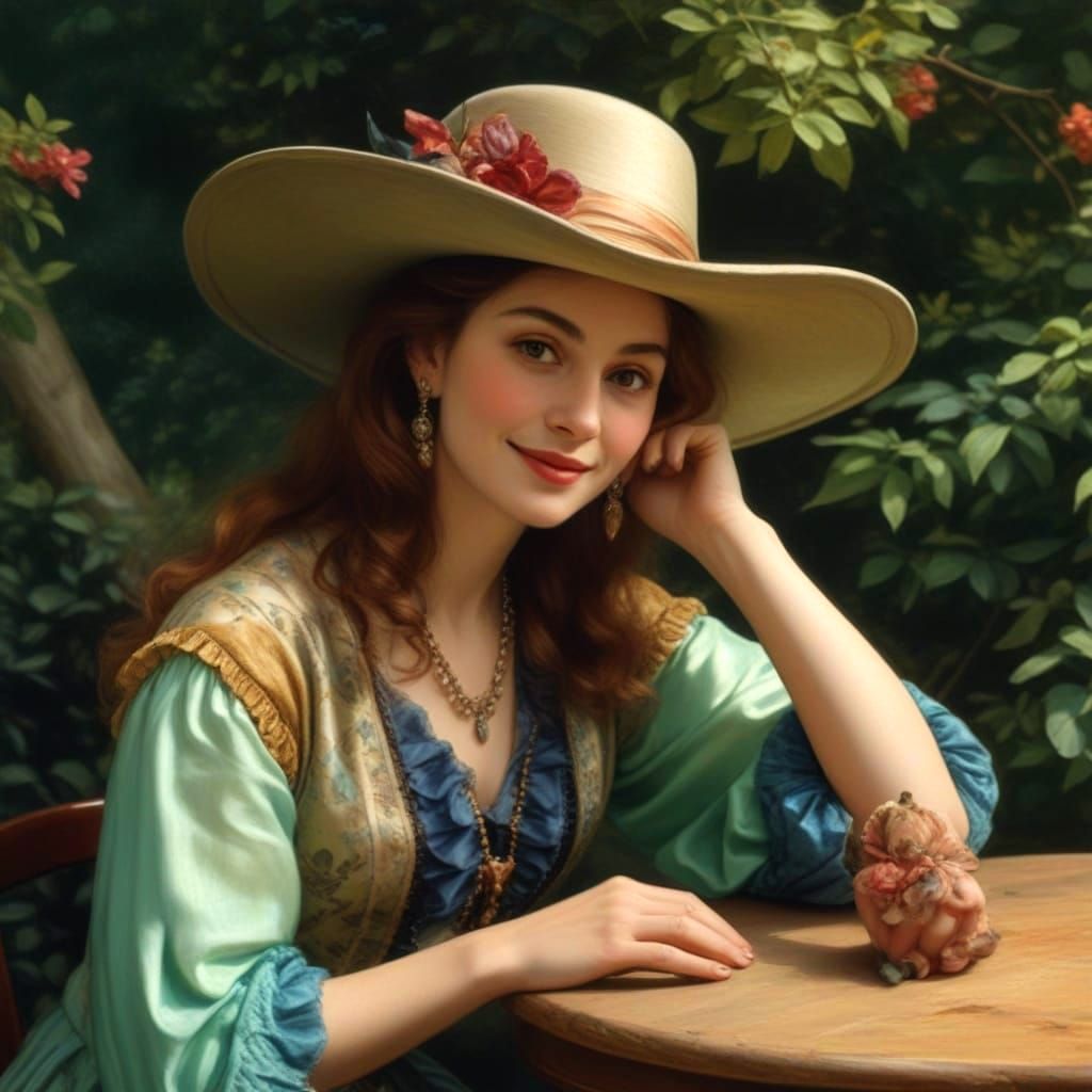 Vibrant 1890s Parisian Lady in Dreamy Landscape