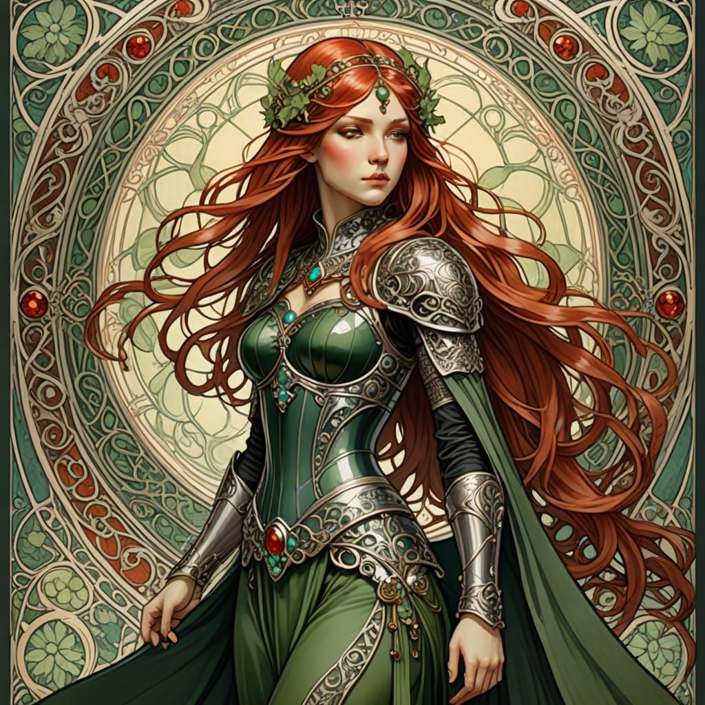 Art Nouveau Celtic Fairy Warrior in Mucha Style