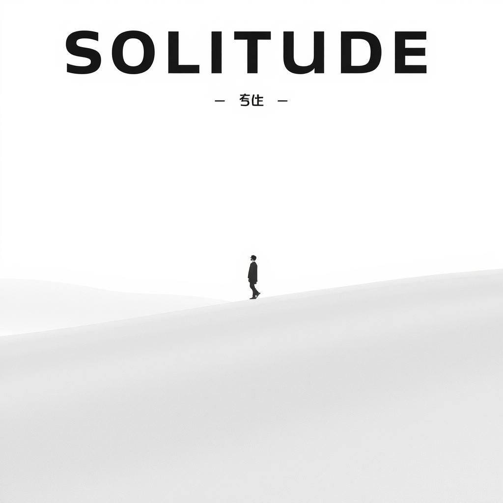 Vinyl record sleeve, featuring perfect text "Solitude", stylish minimalist font, Minimalist rendition ...  by @K