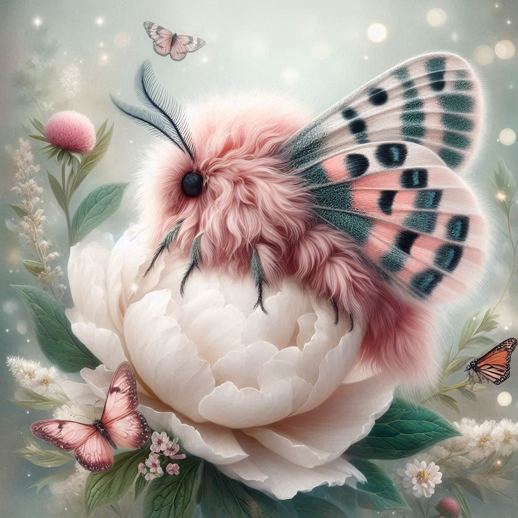 Fluffy Pink Peony Moth (tinea paeonia muchfluffinus)  by @Krys