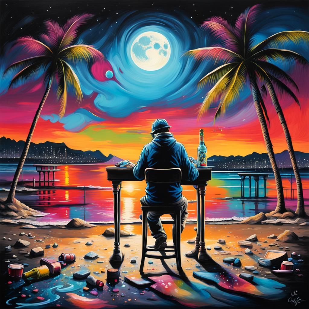 Beach Bar at Night: Graffiti Art Dance Party