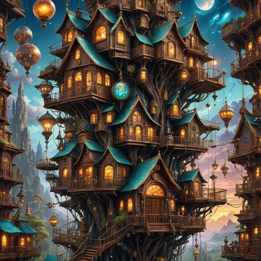 Giant Treehouse Village - AI Generated Artwork - NightCafe Creator