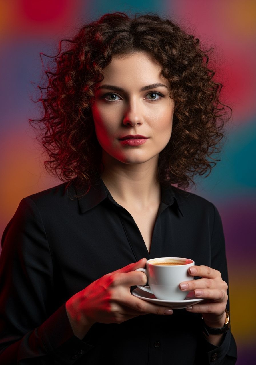 Elegant Woman with Coffee: Cinematic Portrait Photography