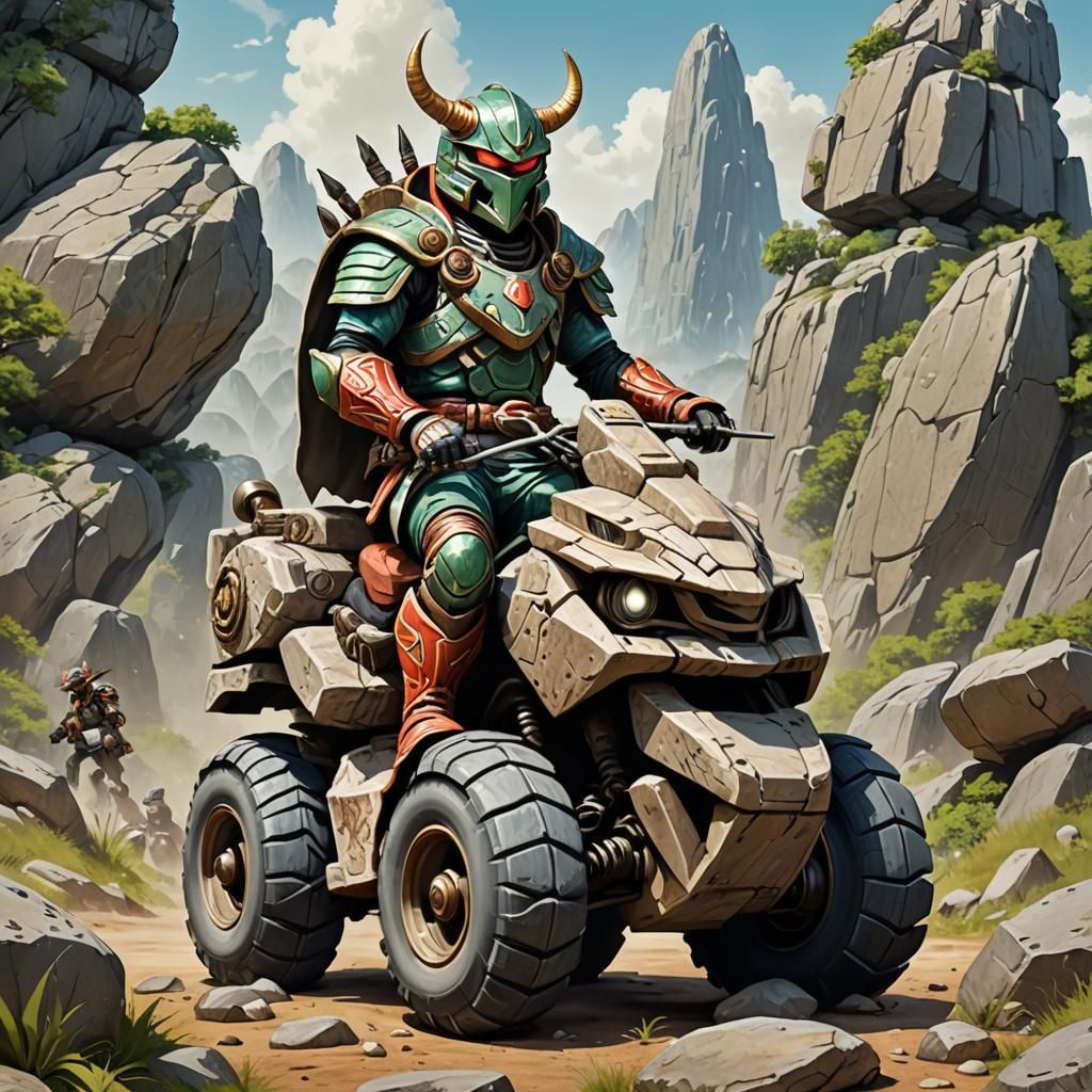 Whimsical Stone Age Kamen Rider on Boulder Vehicle