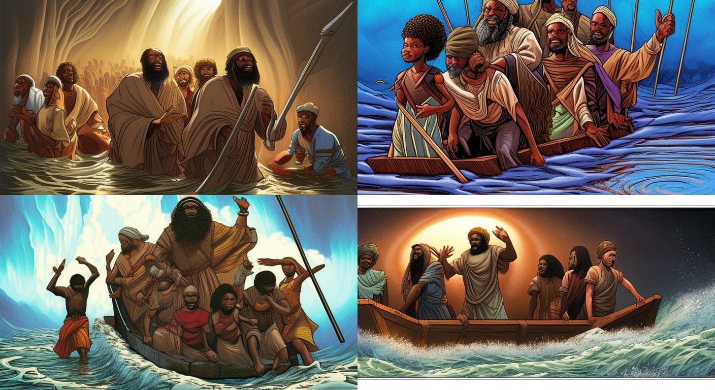 Biblical art black israelites Noah and his family boarding the Ark as