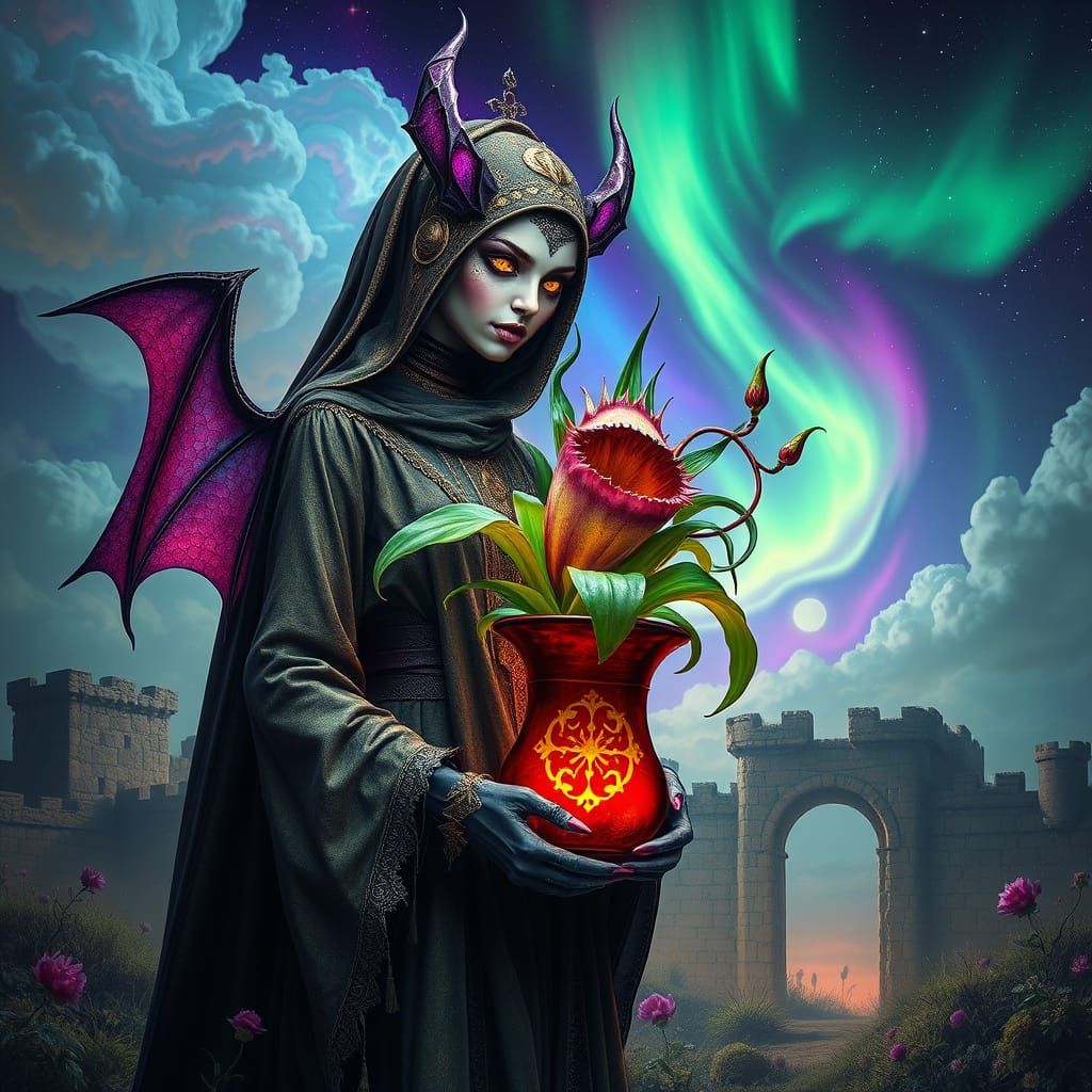 Psychedelic Vampire Woman with Carnivorous Plant