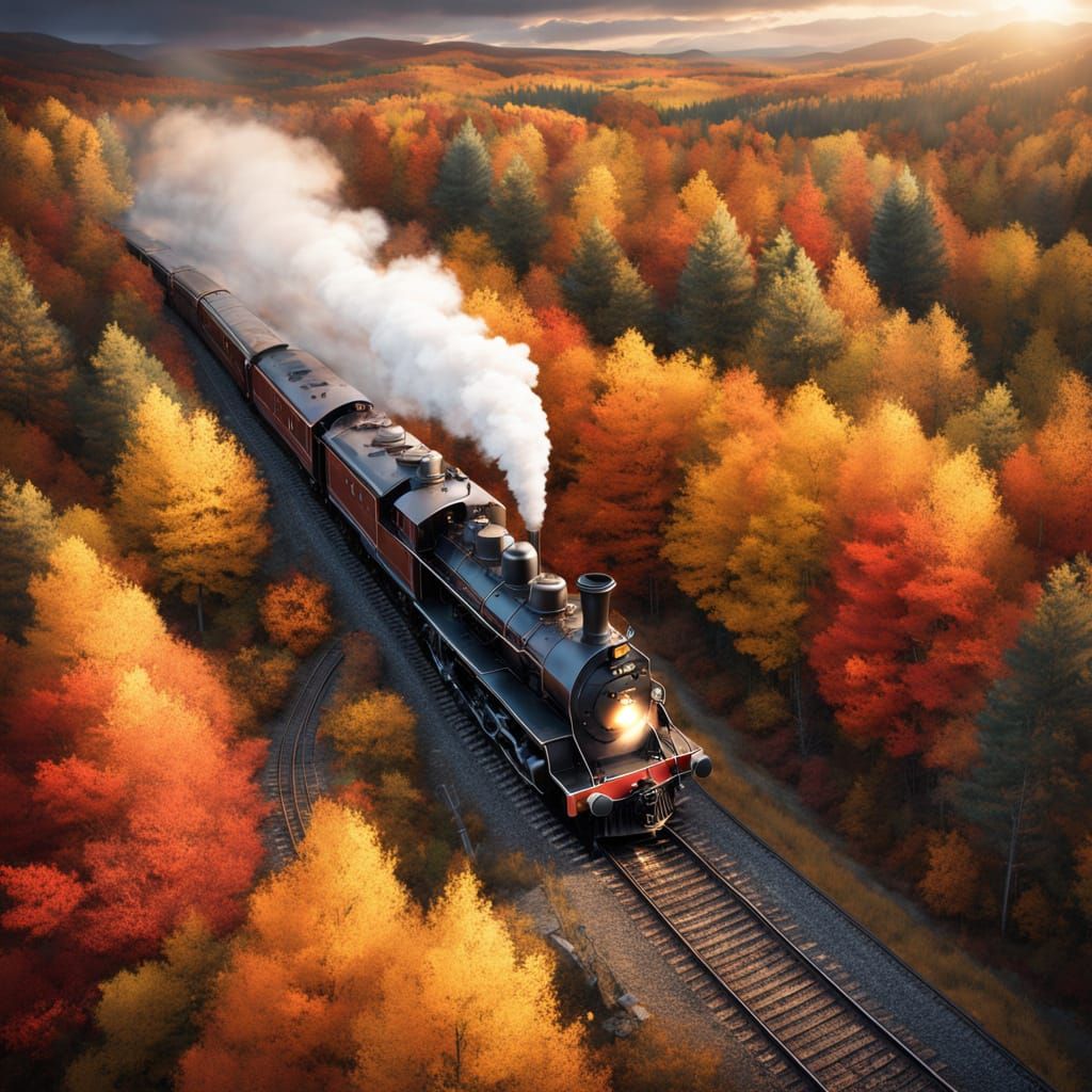 Mystical Steam Train Journey Through Autumn Forest