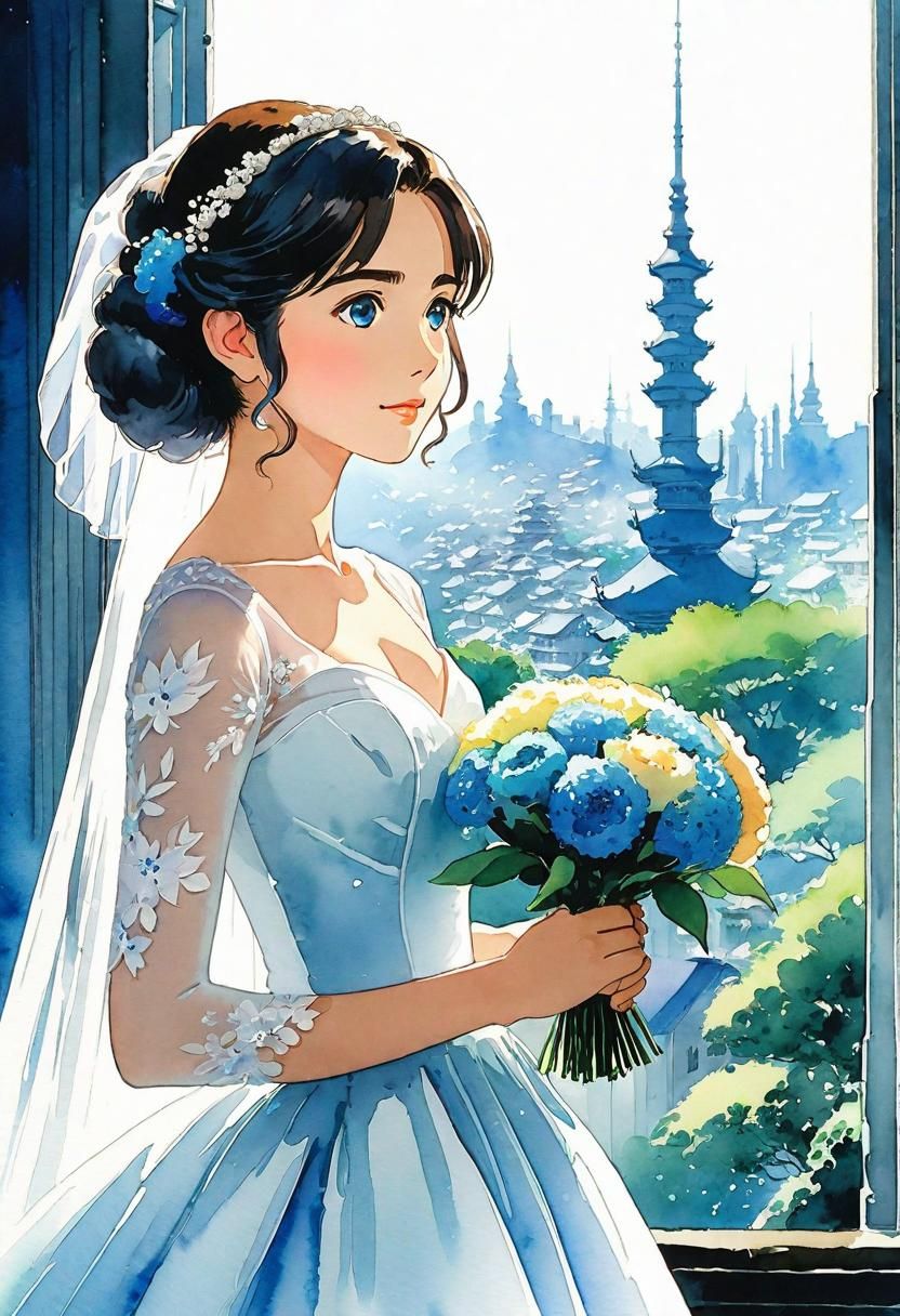studio Ghibli watercolor art of closeup portrait beautiful g...