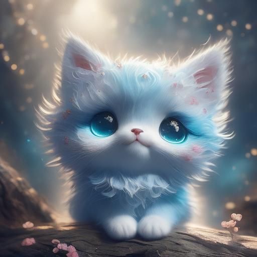 <lora:Dox-02:1.0> small white cloud cat with light blue eyes, curled up sleeping, 