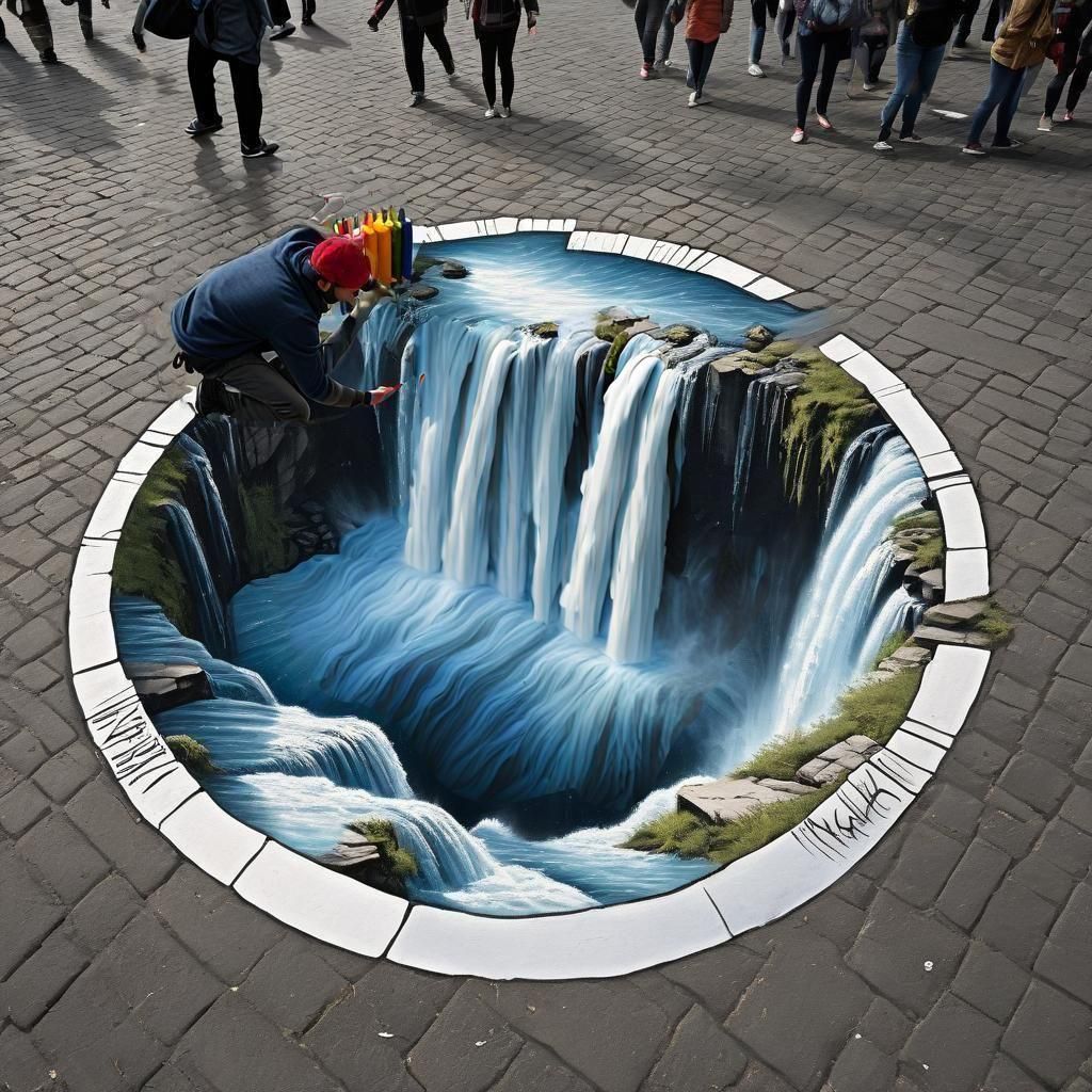 Streetartist working on an Optical illusion chalk artpiece.   by @Wanagiyata