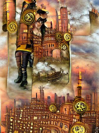 The Great City, steampunk fantasy illustration, tarot card