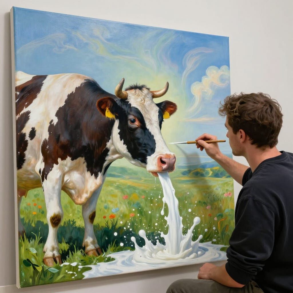 Magical Realism Art: Cow Painting Flows into Reality