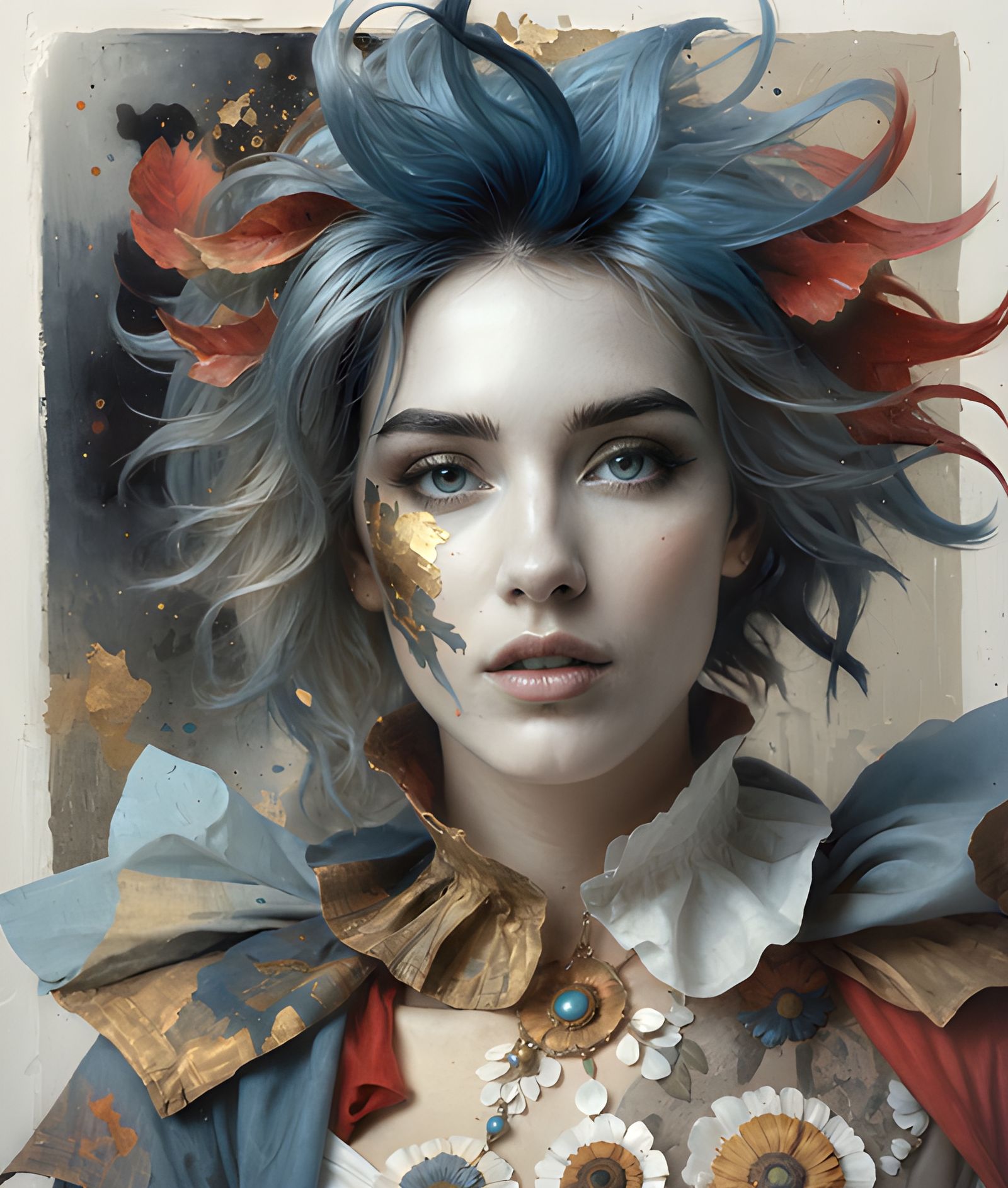 artistic portrait oil paint + collage style