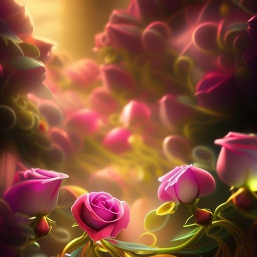 Ultra detailed, Dramatic Psychedelic fantasy roses, sharp fo...
