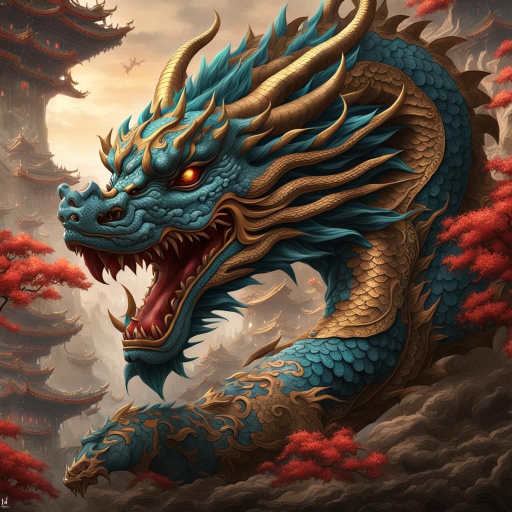 a large, sentient, animate of an Oriental dragon - AI Generated Artwork ...