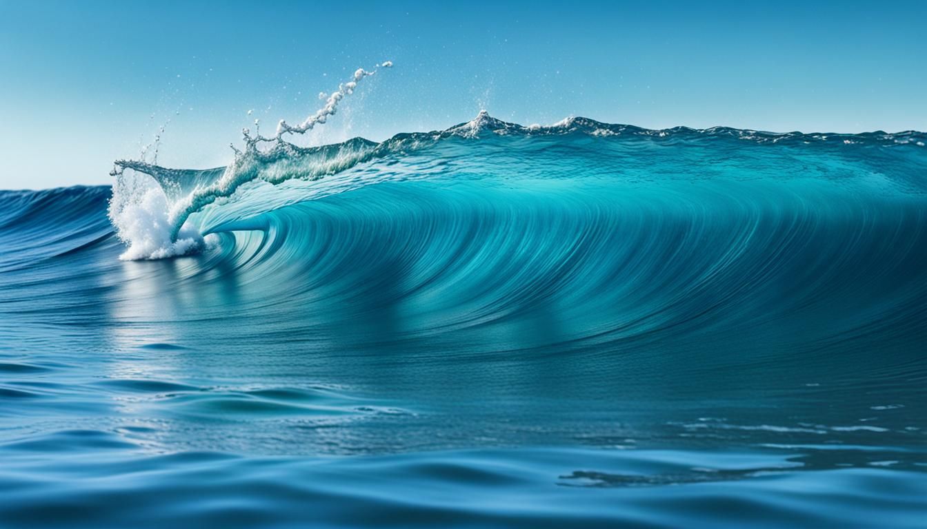 azure calm ocean, medium shot highlighting the pure and gent...