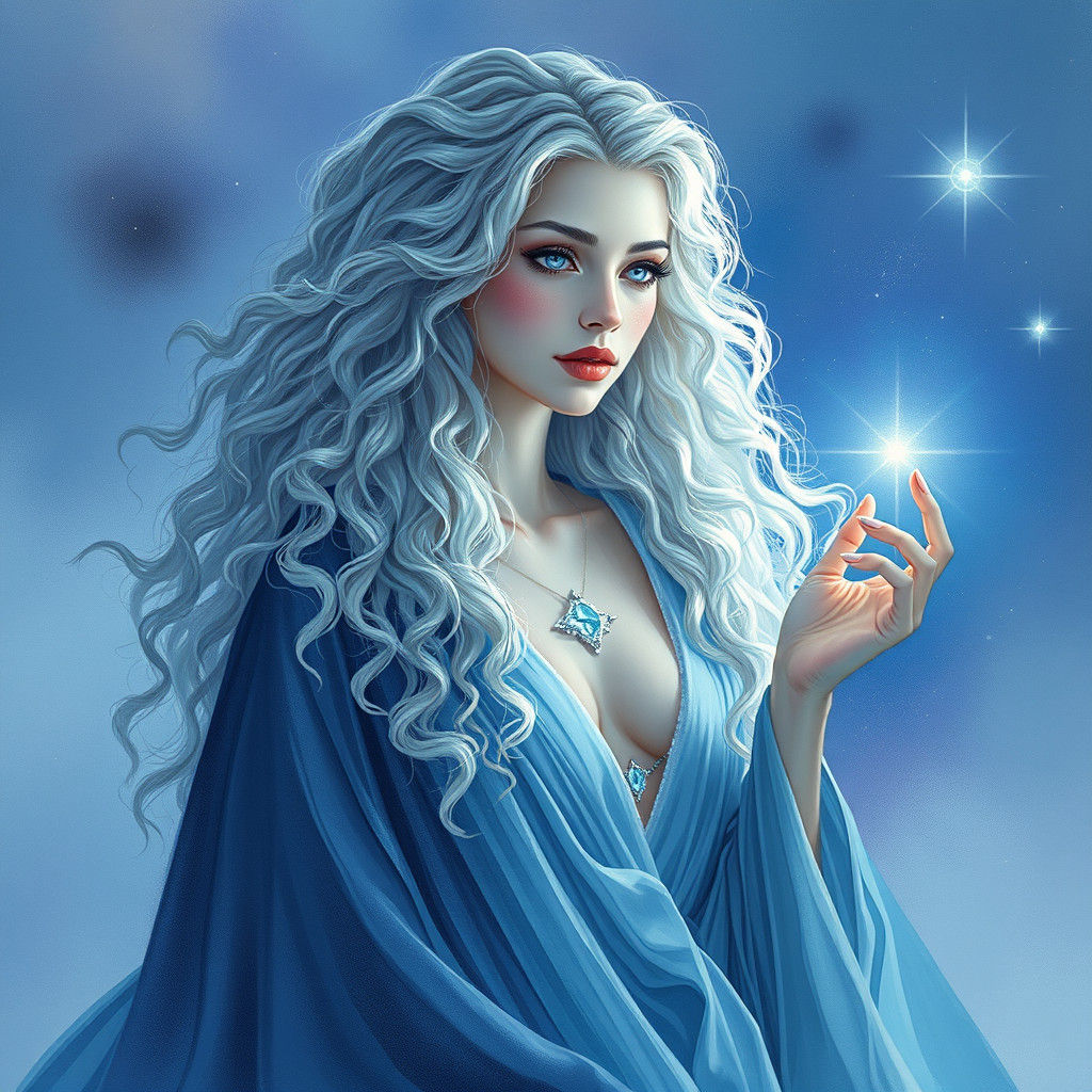 Ethereal Aquarius Woman in Watercolor Style