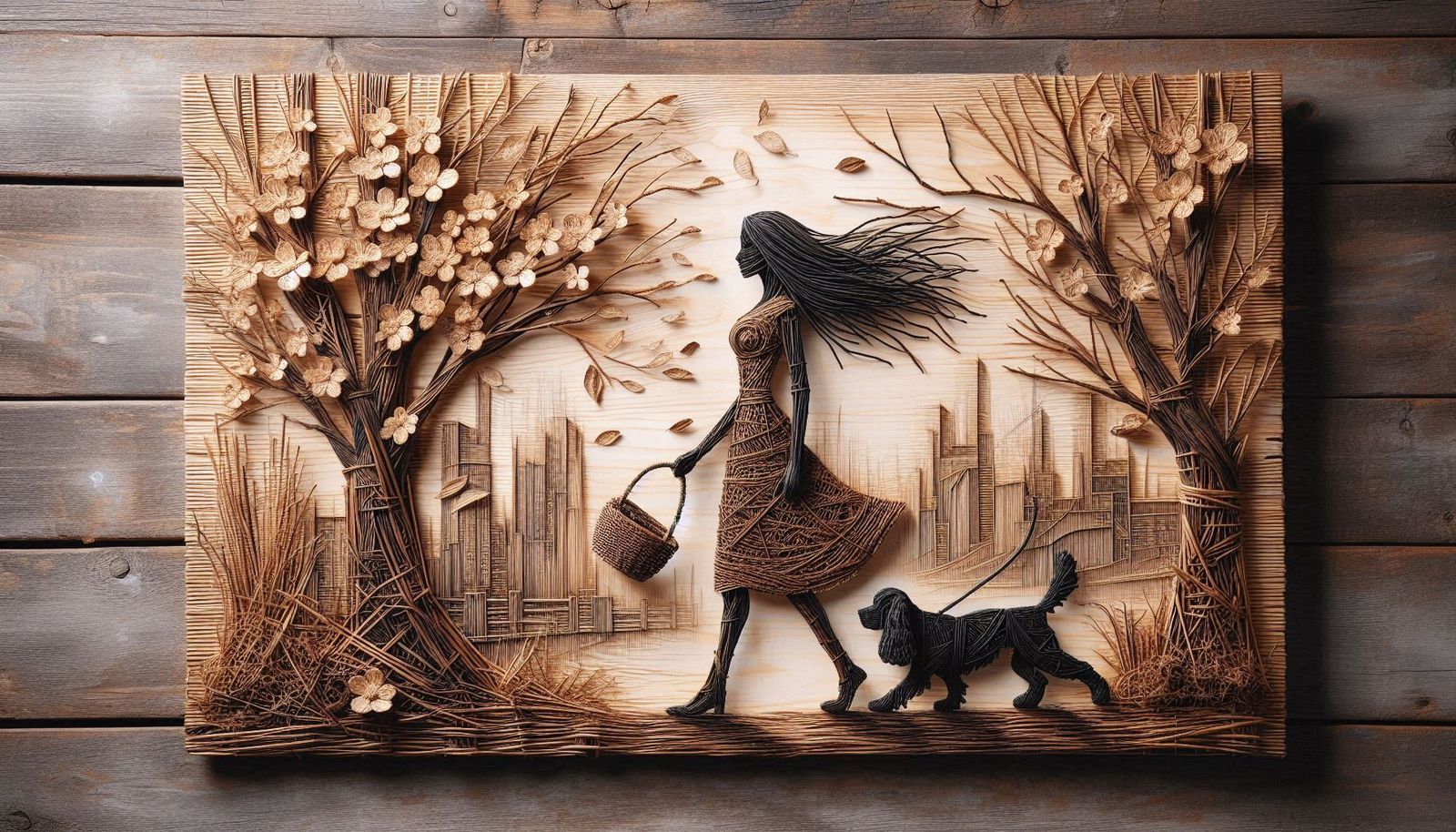 A Woman And Her Dog - Wicker Art