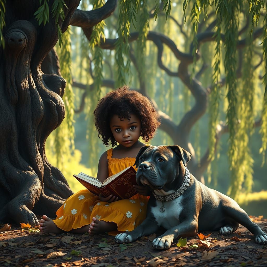 Majestic Willow Tree Sanctuary with Curious Young Girl and L...