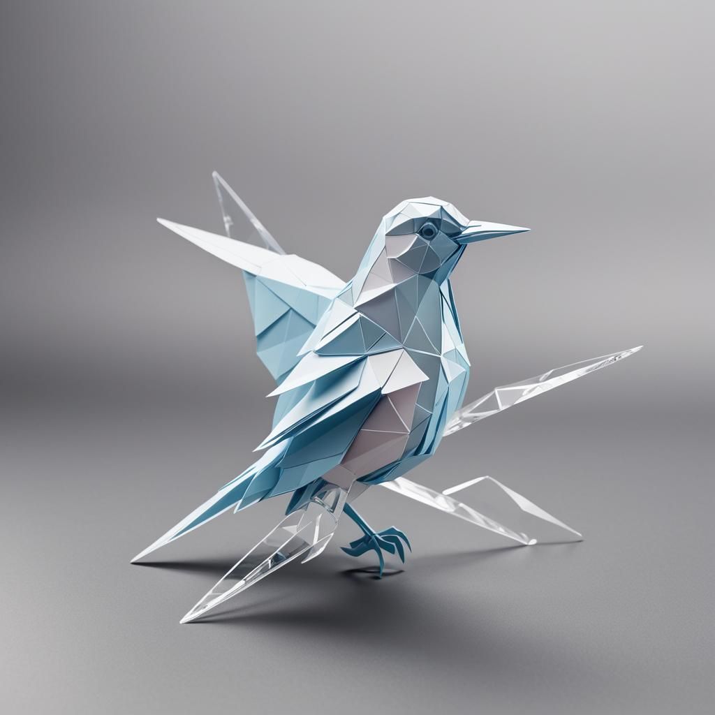 Crystal Bird Sculpture in Origami Papercraft Style
