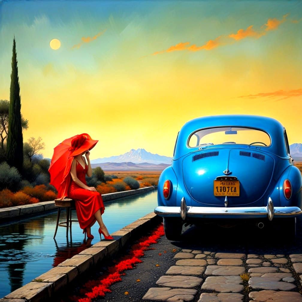 Surrealistic Portrait of a Mysterious Lady in a Dramatic Sce...