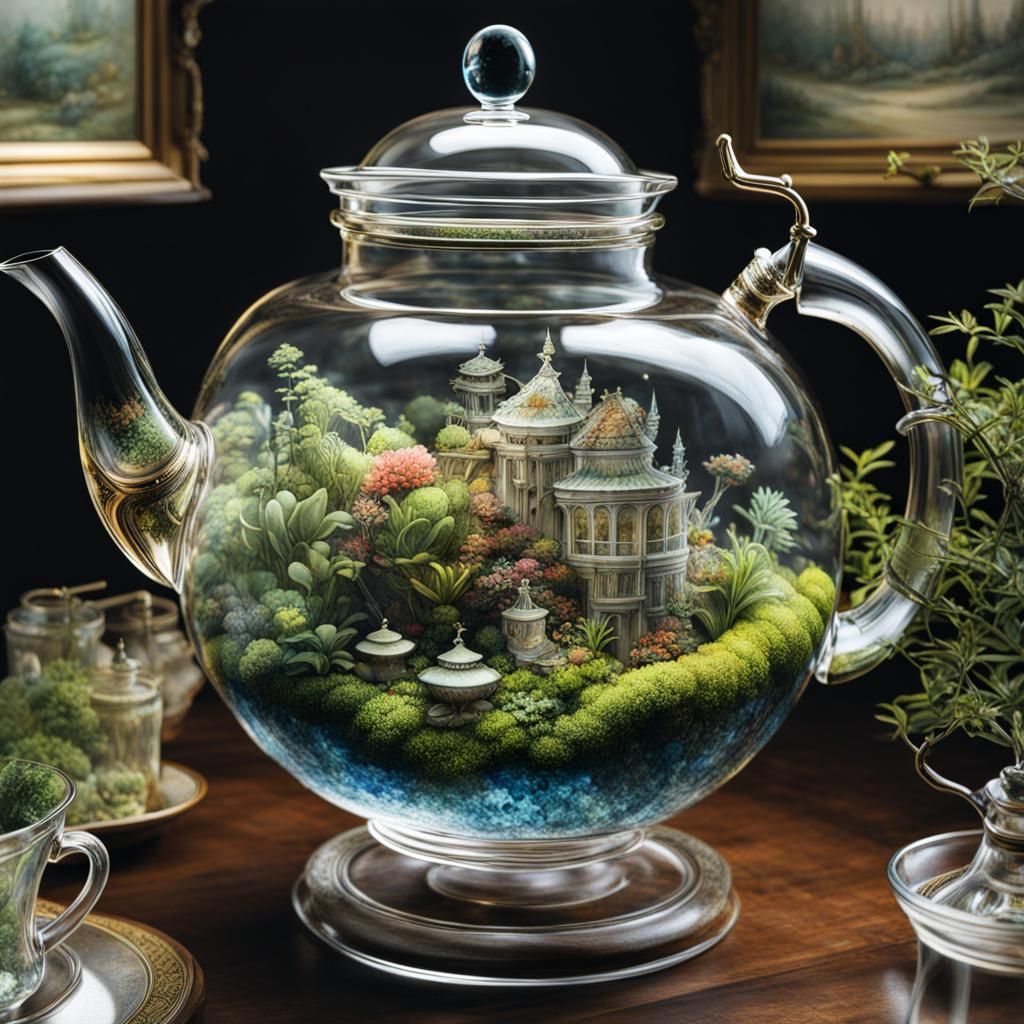 Glass Teapot Terrarium AI Generated Artwork NightCafe Creator