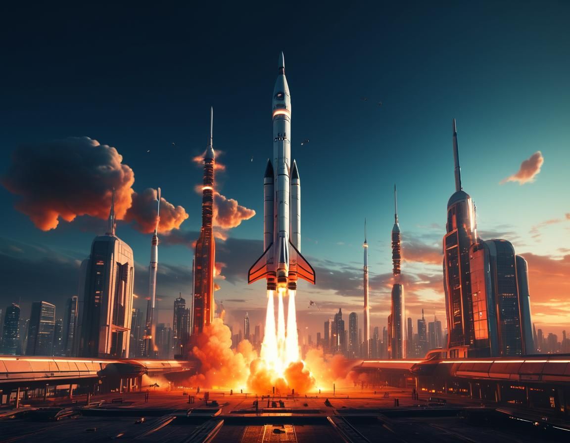 rockets blasting off from a spaceport #2