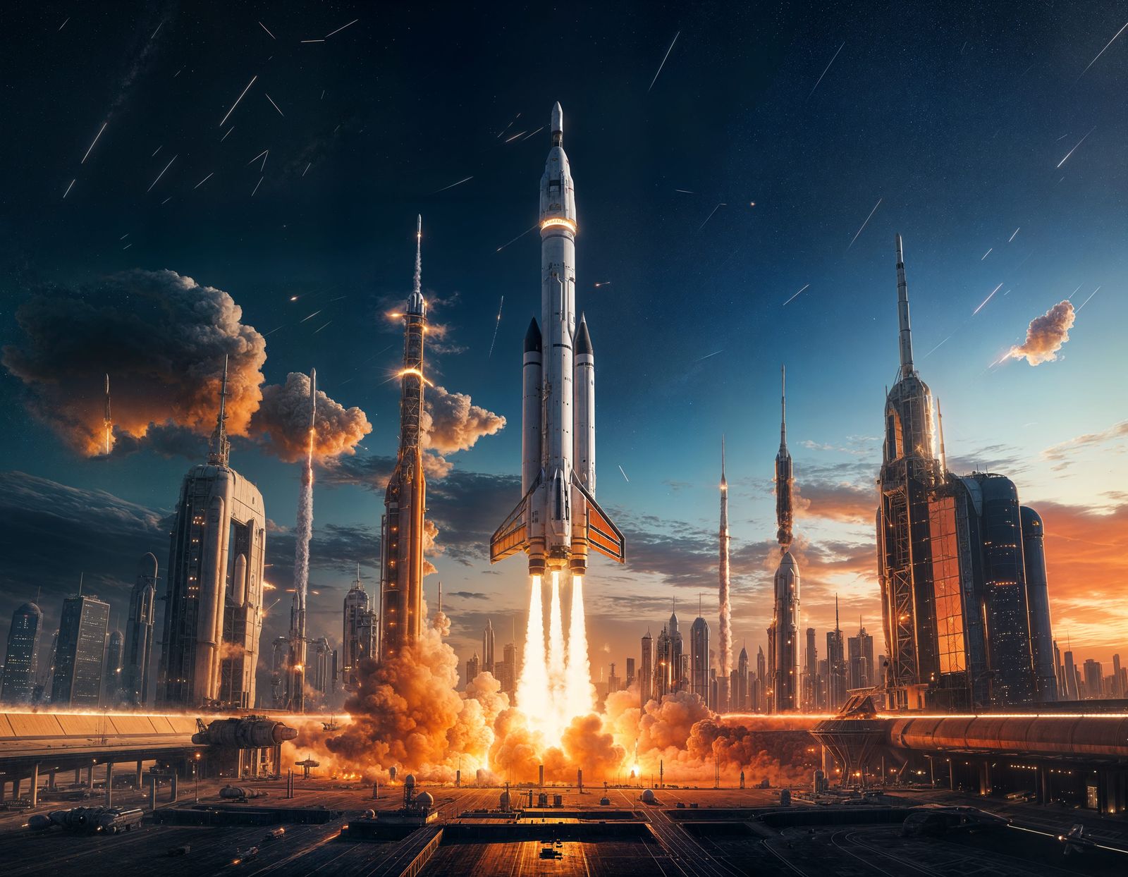 rockets blasting off from a spaceport #2