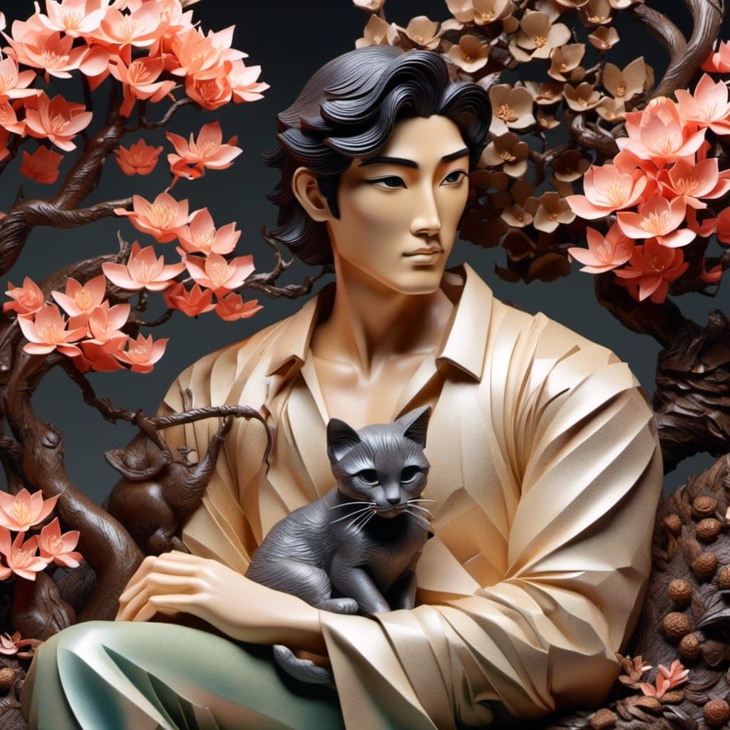 Man Sitting with a Cat