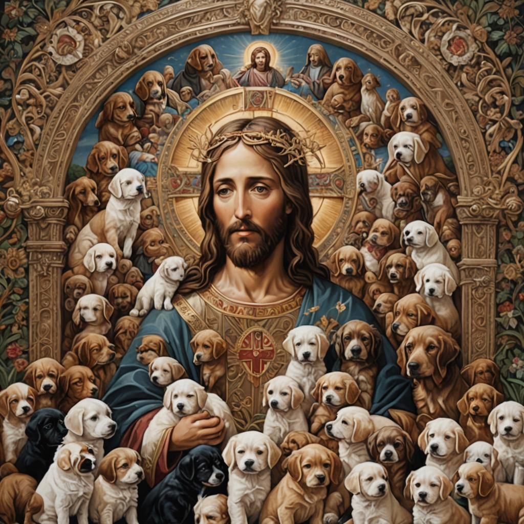 Jesus loves puppies - AI Generated Artwork - NightCafe Creator