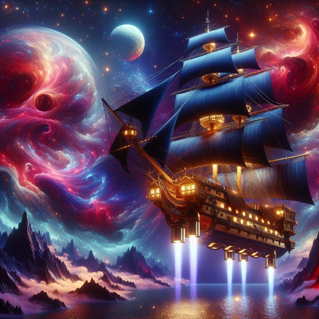 Dramatic Space Pirate over one of outer space's oceans    by @Marshas Creative AI Designs