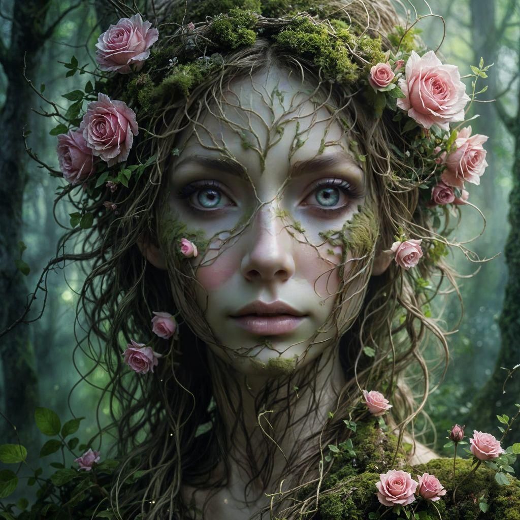 Mystical Forest Spirit Portrait in Misty Woodland