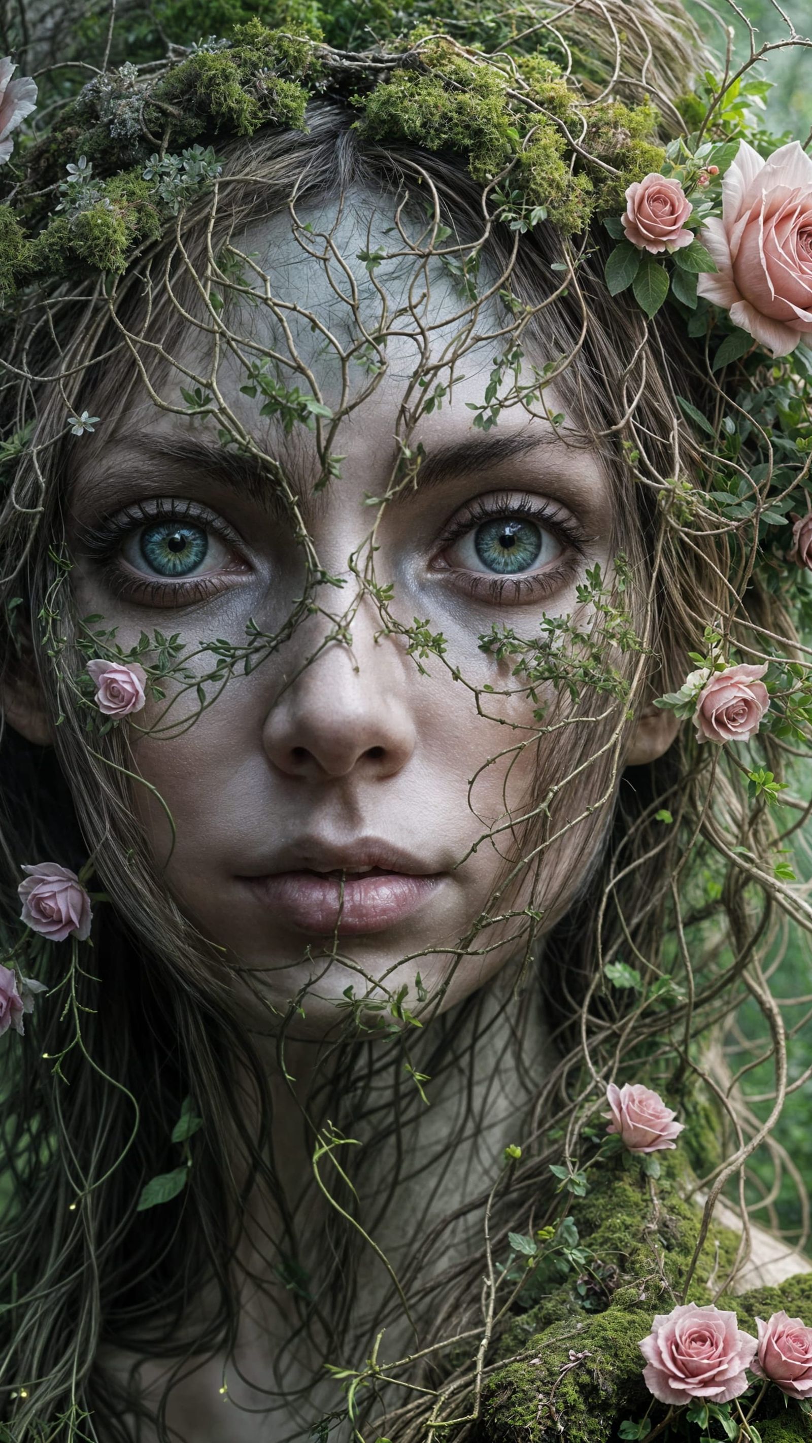 Ethereal Forest Goddess in Mystical Woodland Setting