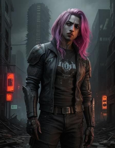 DreamShaper v8: Album Cover Post-Apocalyptic Cyberpunk Grung...