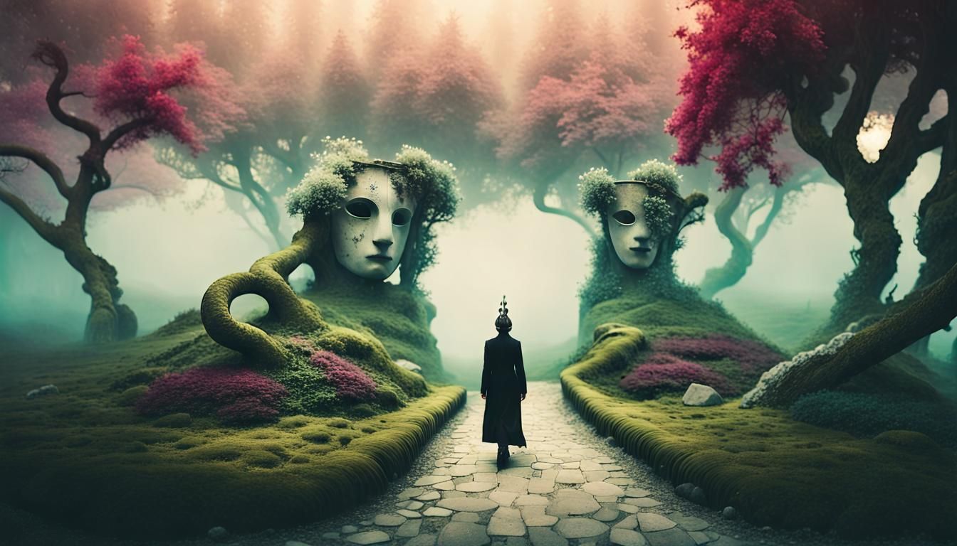 Mystical Garden in Stone Mask: Surreal Conceptual Art