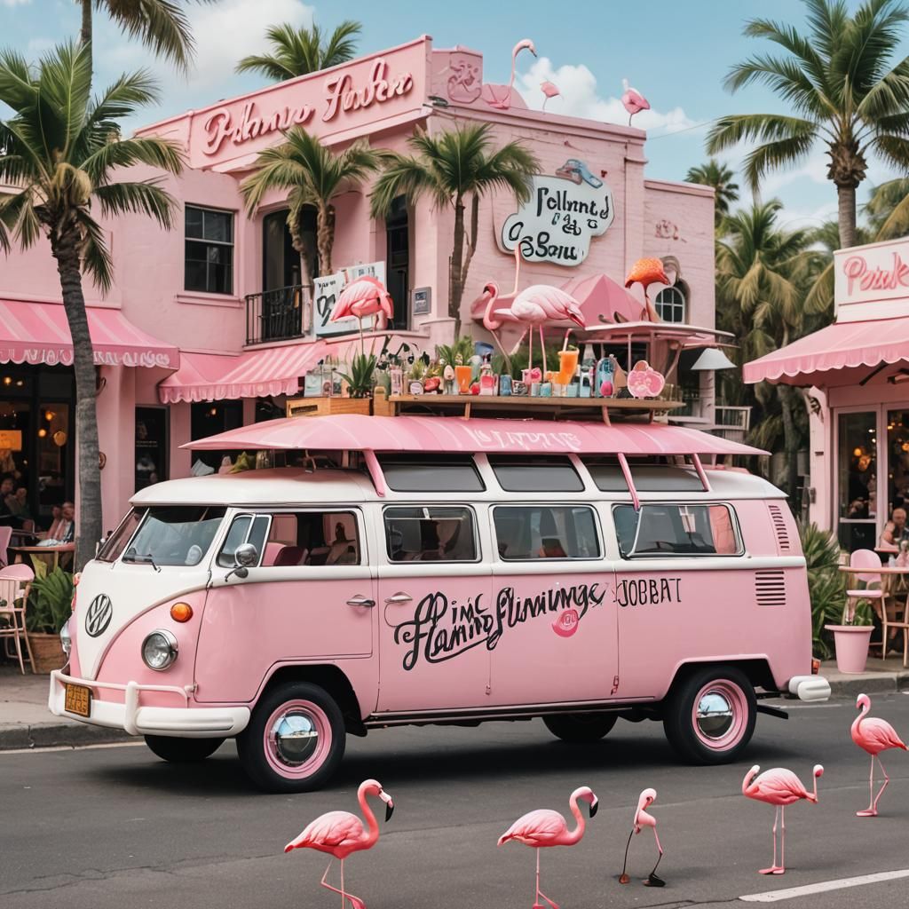 Pink flamingo cocktail van