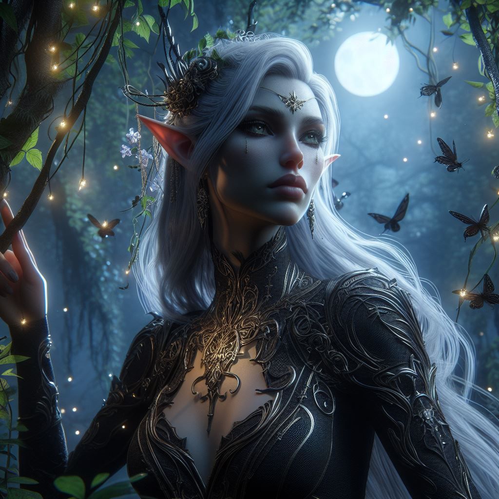 The dark elf lady in the night forest