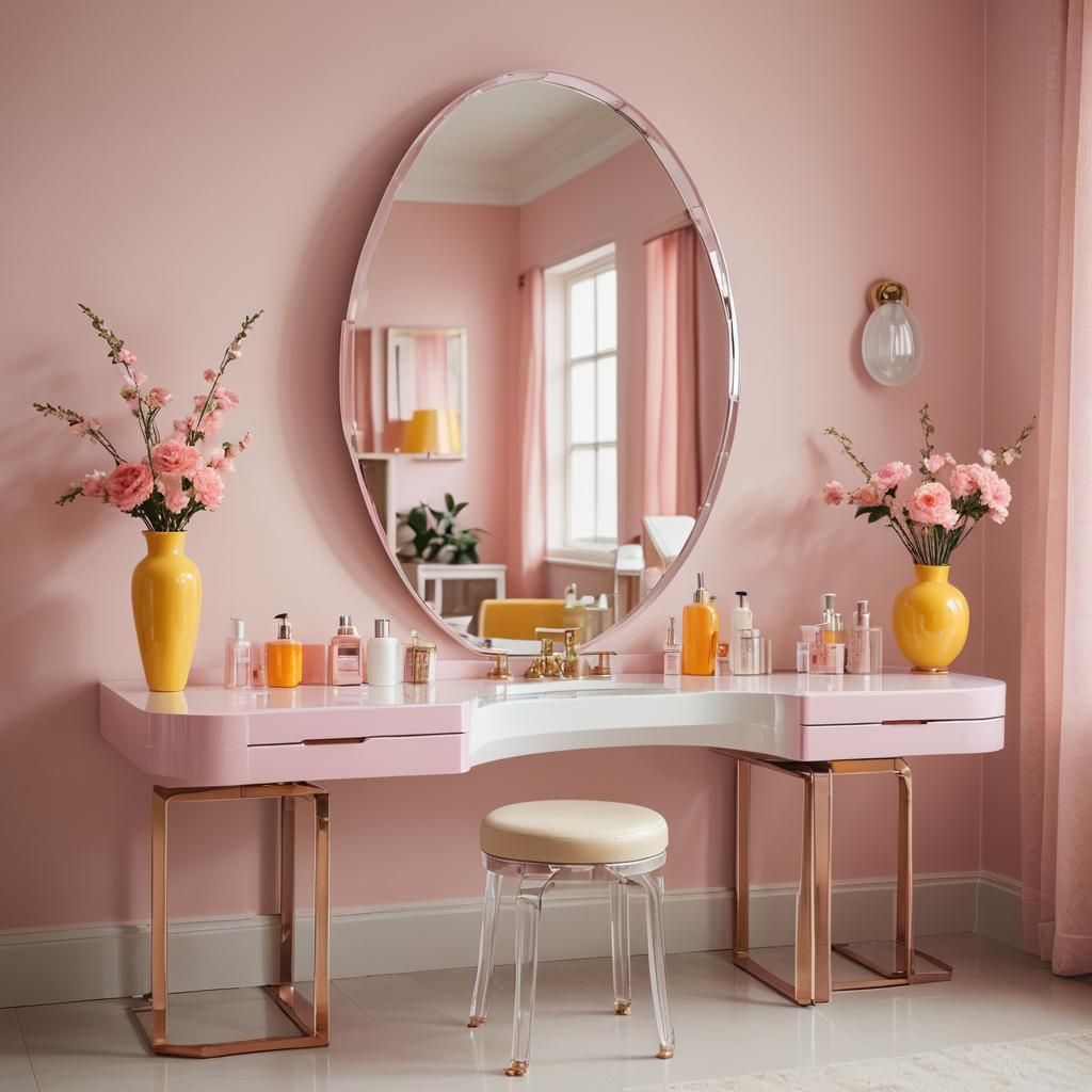 Modern Minimalist Pink Plastic Vanity Scene